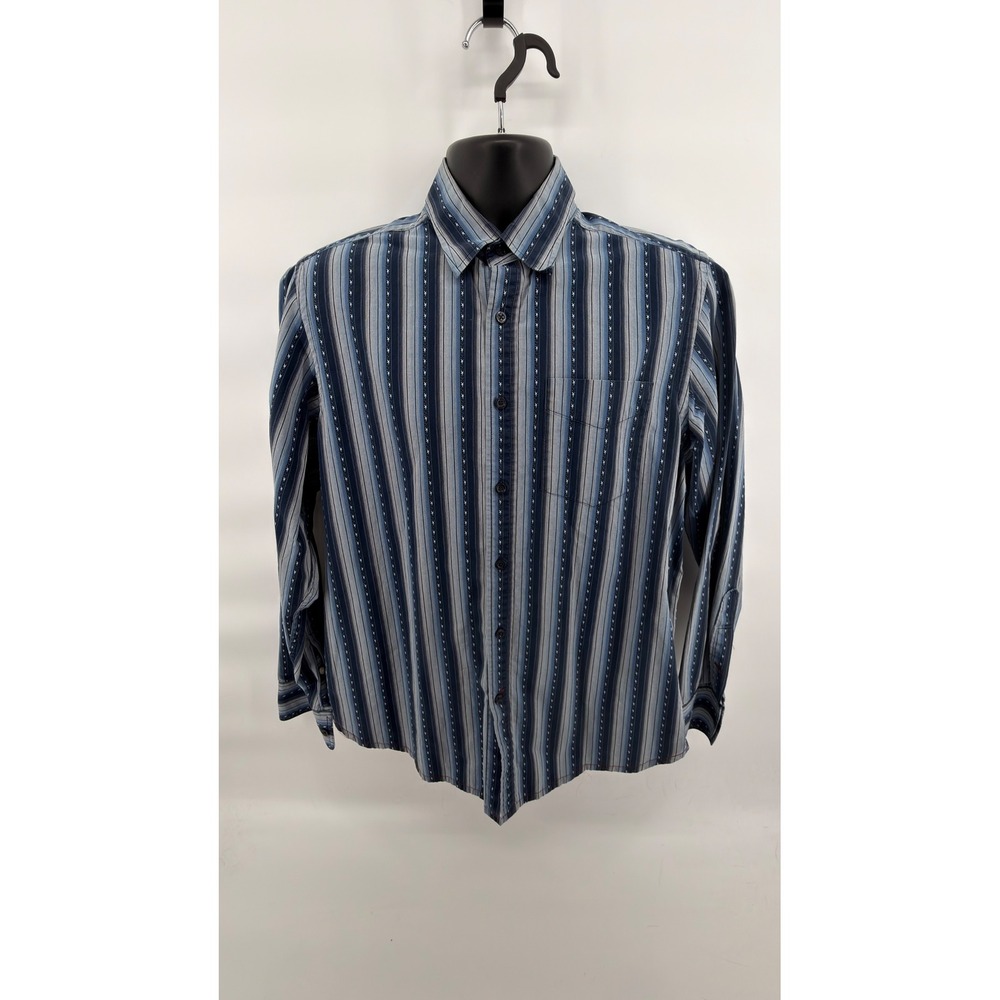 Tommy Bahama Denim‎ Shirt Mens M Blue Striped Geometric Woven Long Sleeve Cotton